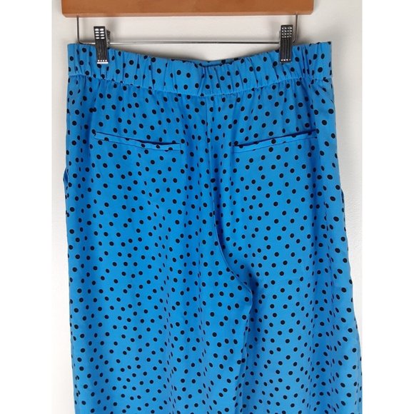 Zara Womens Blue Black Polkadot Pull On Wide Leg Cropped Pants Pockets L - Picture 4 of 7